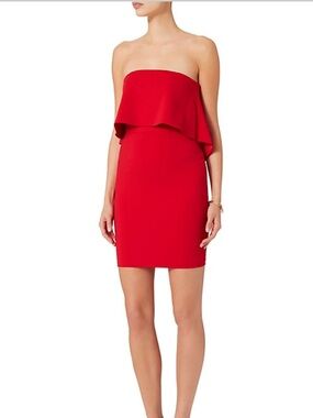 JAYGODFREY Red Strapless Ruffle Sheath Dress